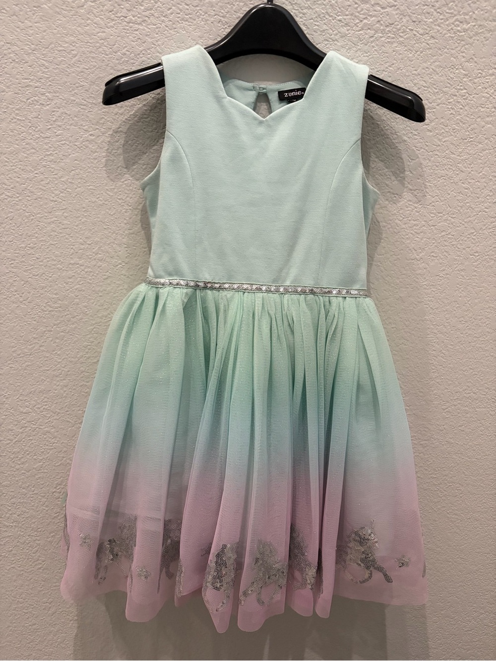 Zunie Girls Mint to Pink Ombre Party Dress, Sz 8